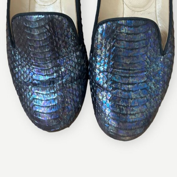 CHRISTIAN LOUBOUTIN Iridescent Python Loafers 36 6 Blue Flats Metallic - Picture 9 of 12